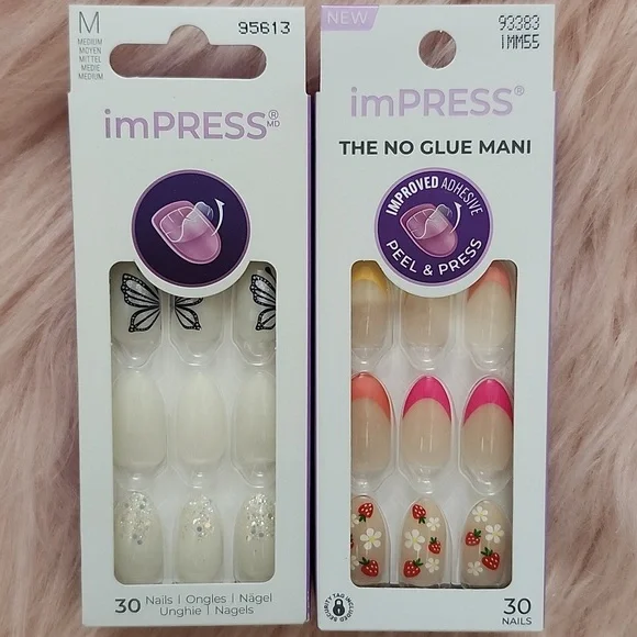 Brand New 2CT BUNDLE IMPRESS THE NO GLUE MANI False Nails - Picture 1 of 6